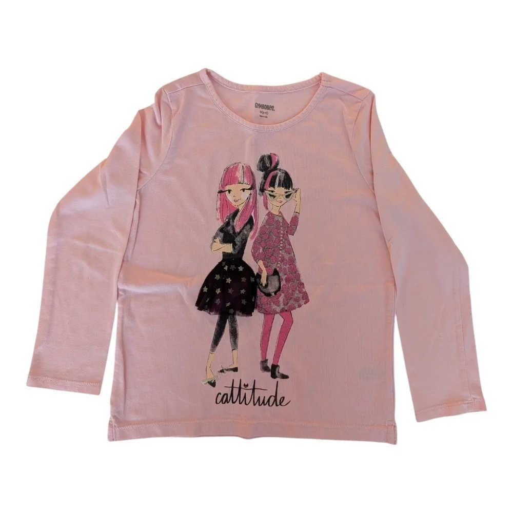 Gymboree Girls Long Sleeve Graph Pink Kids Shirt Cotton Size S 5-6
